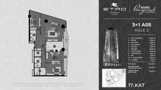 Планировка квартиры 3 спальни в ЖК Etro Residences № 11008