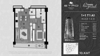 Apartment floor plan, 1 bedroom in Etro Residences No. 11006